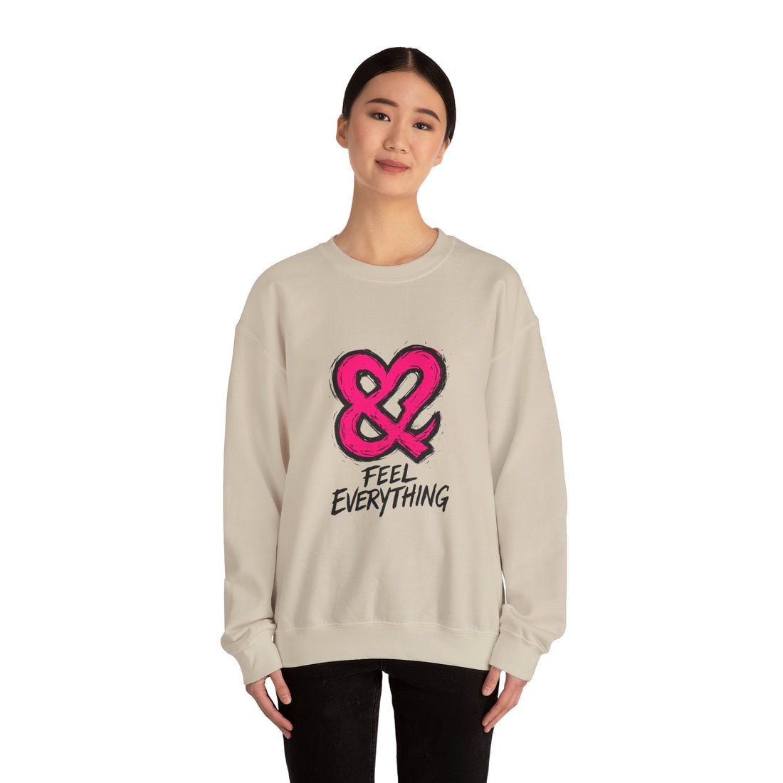 Crewneck Sweatshirt - Pink Ampersand "Feel Everything" Graphic