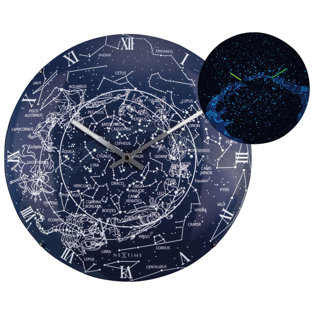 Wall clock -  35 cm  - Dome Glass - Glow-in-the-dark- 'Milky Way dome' - Goat Corp