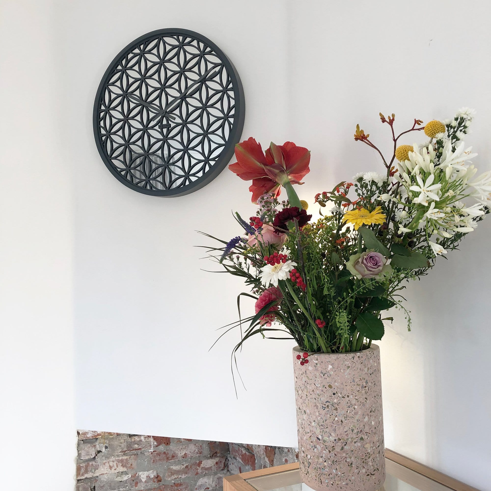 Wall clock -  50 cm - Wood/Mirror -  'Bella Mirror' - Goat Corp