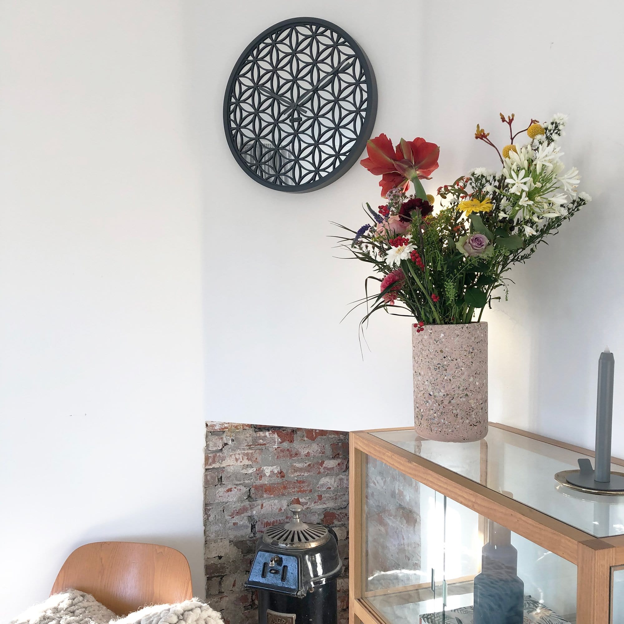 Wall clock -  50 cm - Wood/Mirror -  'Bella Mirror' - Goat Corp