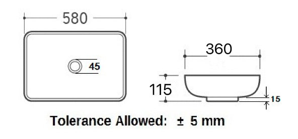 Karé waskom rechthoekig 58 x 36 x 11,5 cm keramiek mat wit