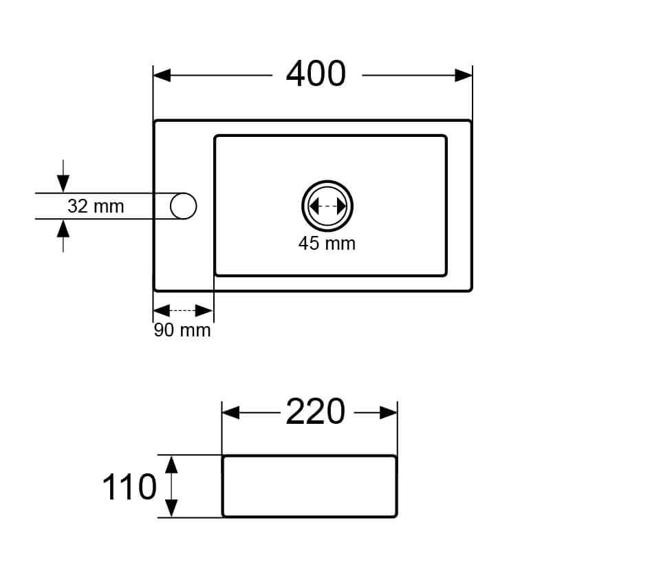 Wiesbaden Rhea M 40x22 cm Fontein Glanzend Wit met Kraangat Links