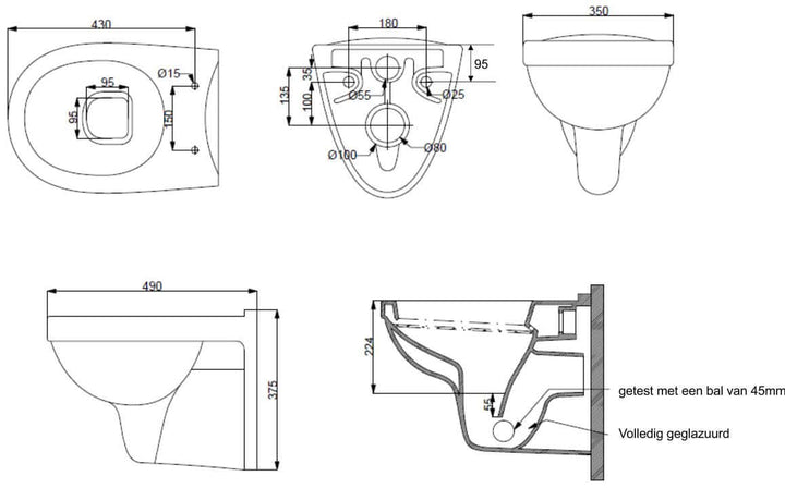 Trevi wandcloset verkort Kiwa glans wit