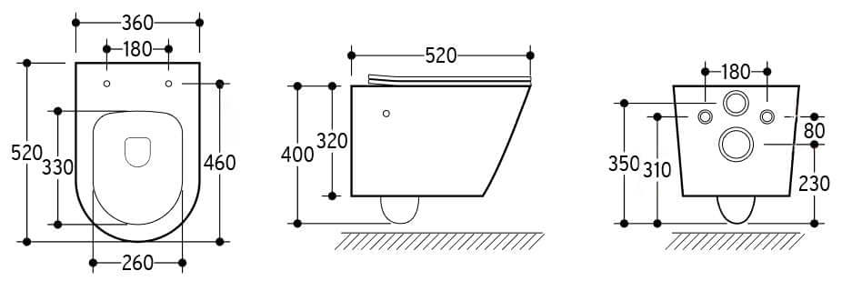 Vesta wandcloset rimless met bidetkraan warm en koud water mat zwart