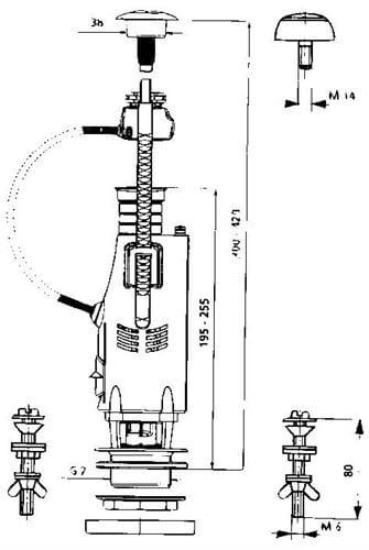 Dualflush spoelgarnituur voor keramisch duoblokreservoir