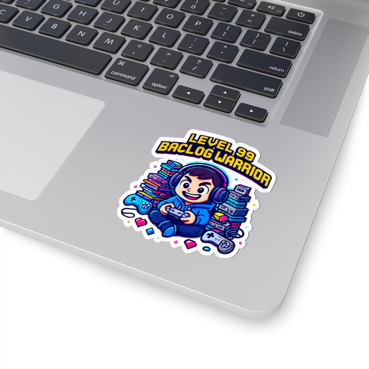 Kiss-Cut Sticker — "Level 99 Backlog Warrior" Gamer Sticker, Cute Retro Gaming Laptop Decal