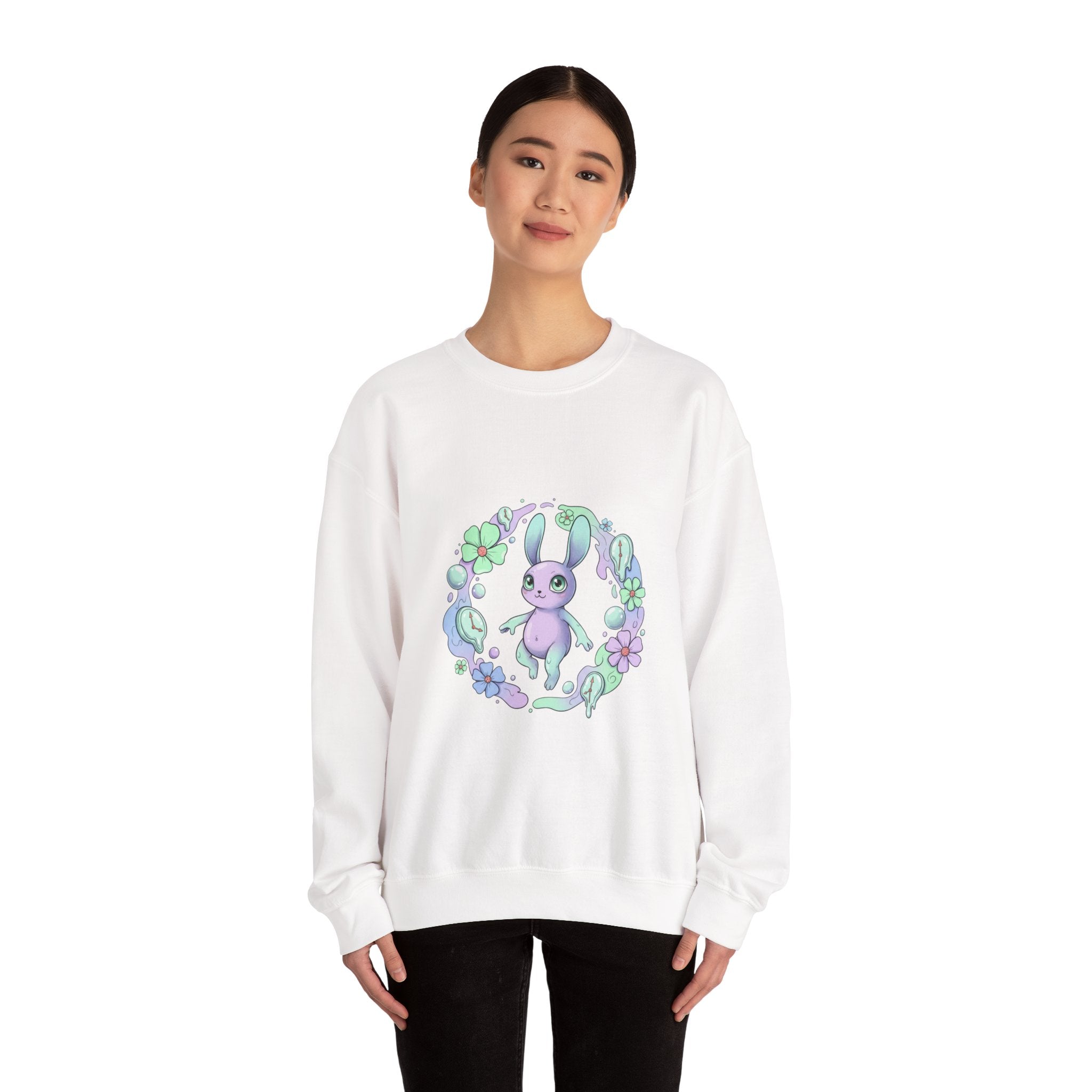 Cute Micro-Surreal Bunny Wreath Sweatshirt | weirdcore surreal art