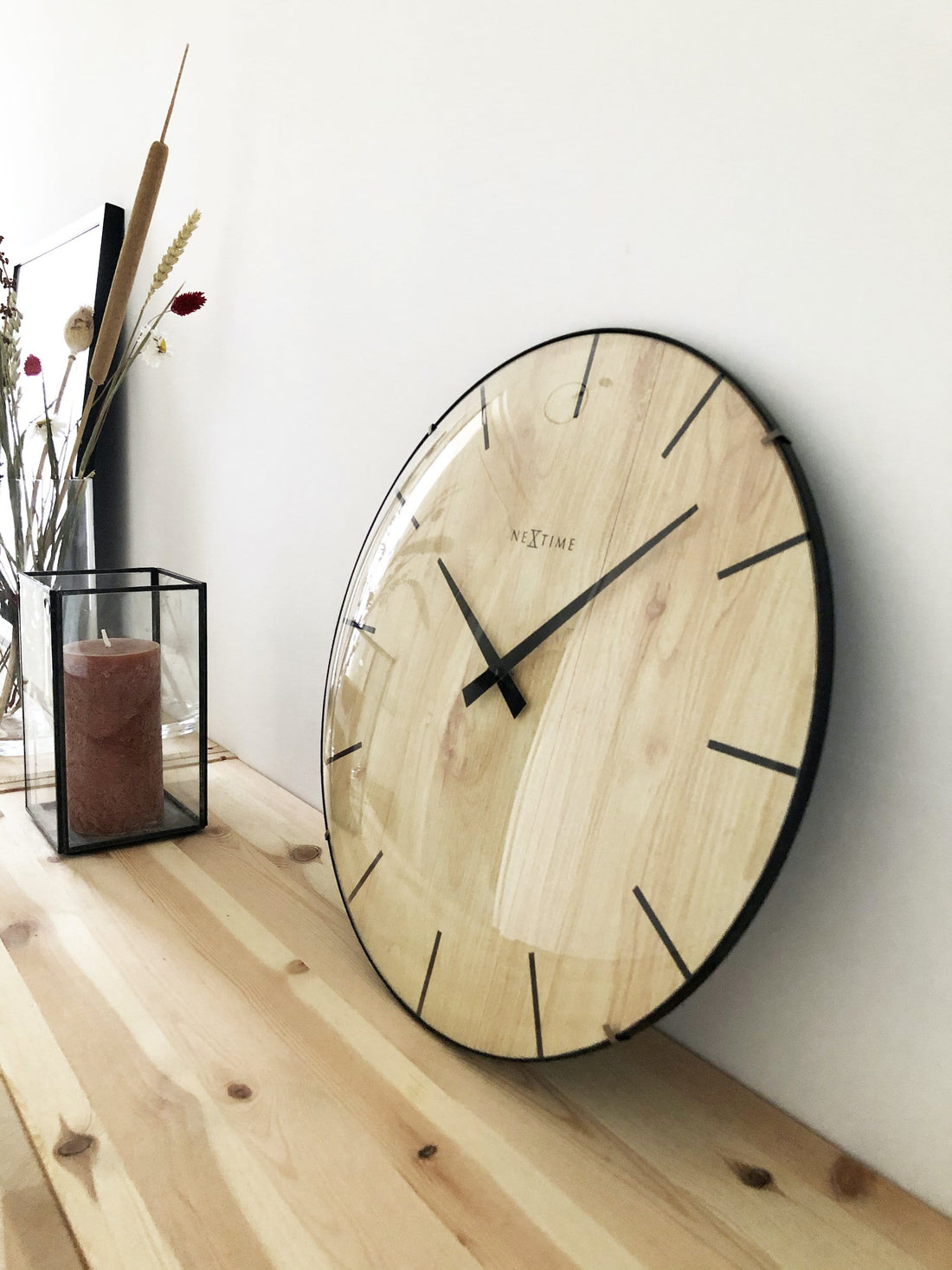Wall clock -  35 cm - Dome Glass -  'Edge Wood Dome' - Goat Corp