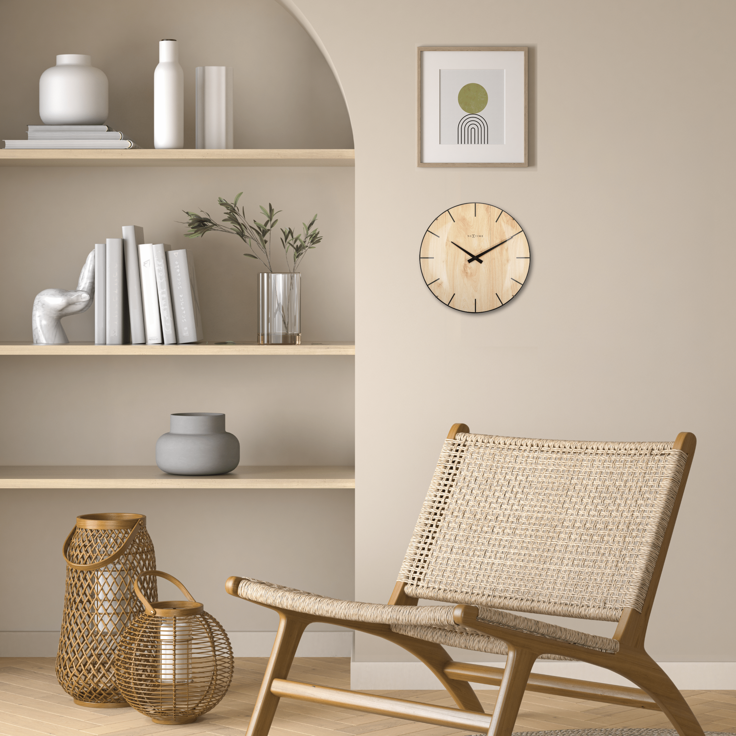 Wall clock -  35 cm - Dome Glass -  'Edge Wood Dome' - Goat Corp