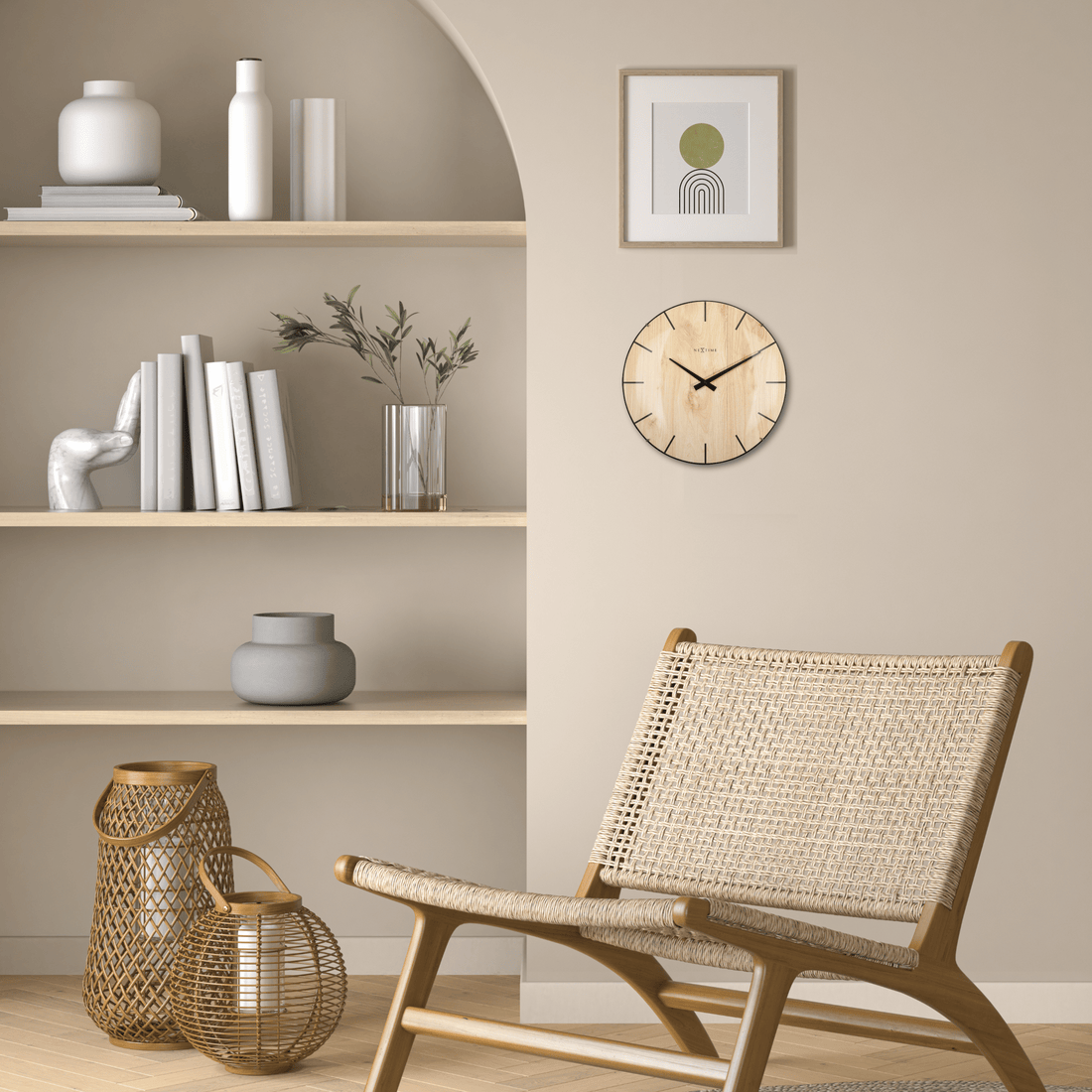 Wall clock -  35 cm - Dome Glass -  'Edge Wood Dome' - Goat Corp
