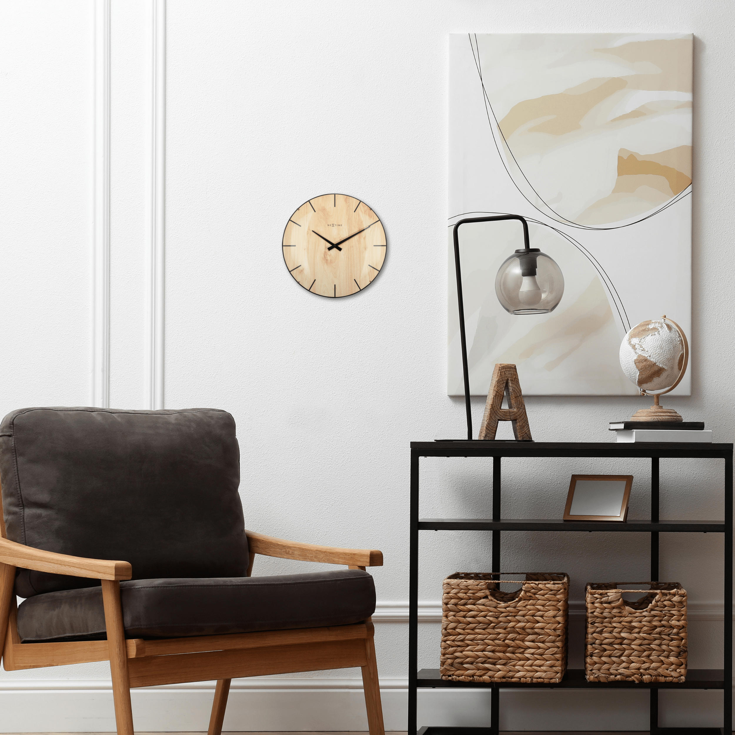 Wall clock -  35 cm - Dome Glass -  'Edge Wood Dome' - Goat Corp