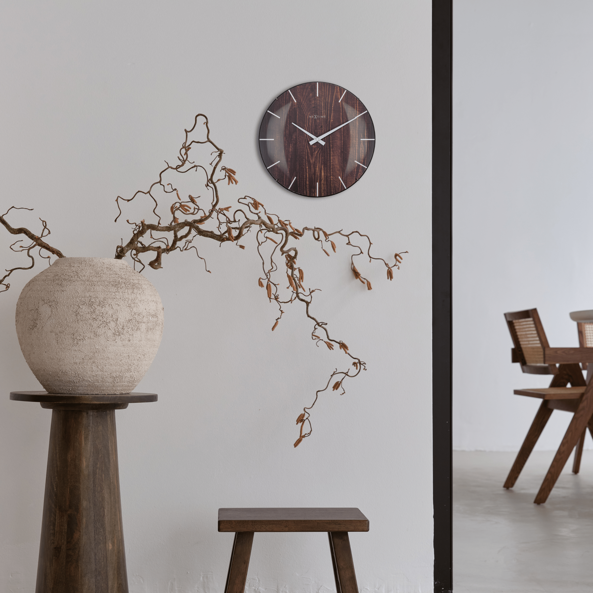 Wall clock -  35 cm - Dome Glass -  'Edge Wood Dome' - Goat Corp
