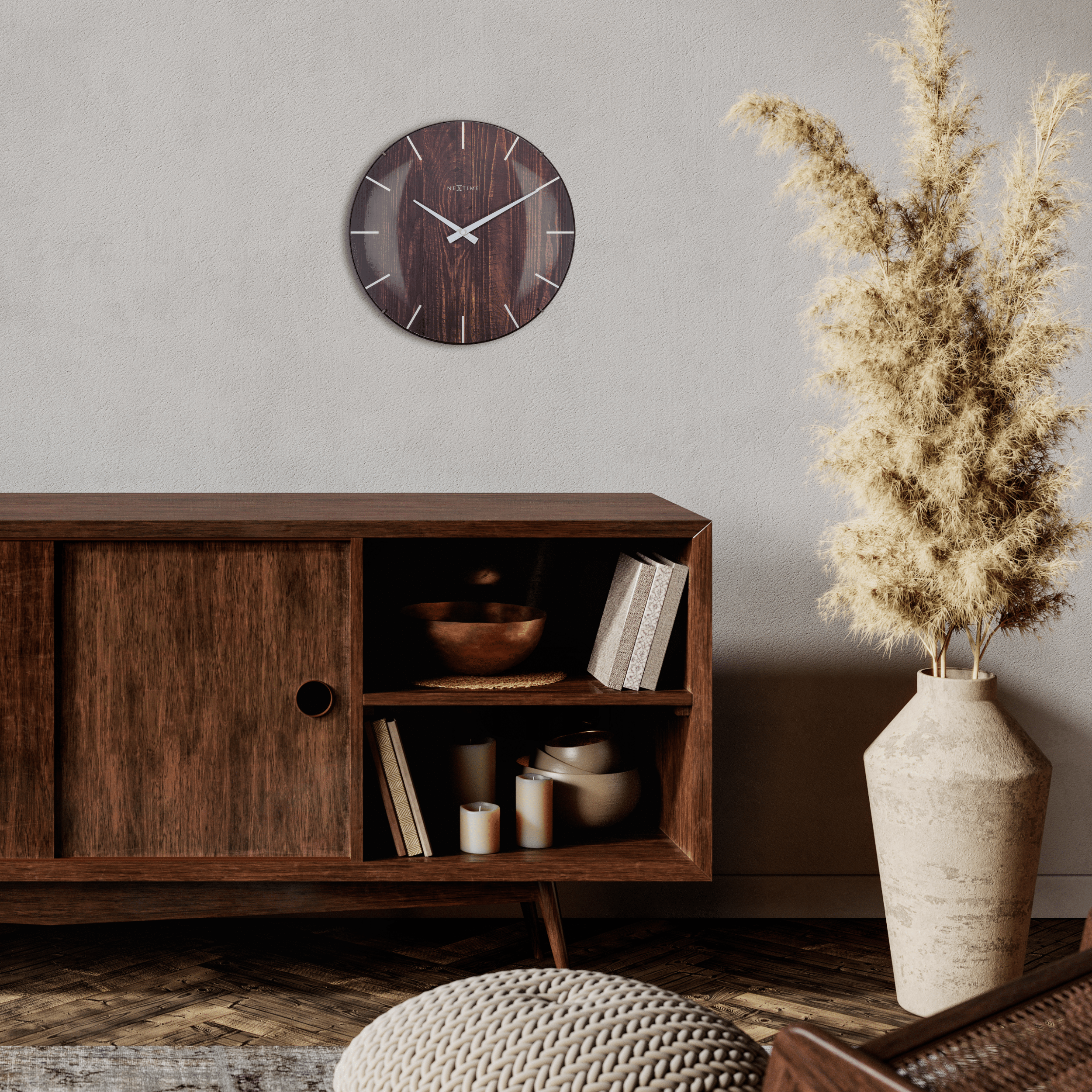 Wall clock -  35 cm - Dome Glass -  'Edge Wood Dome' - Goat Corp