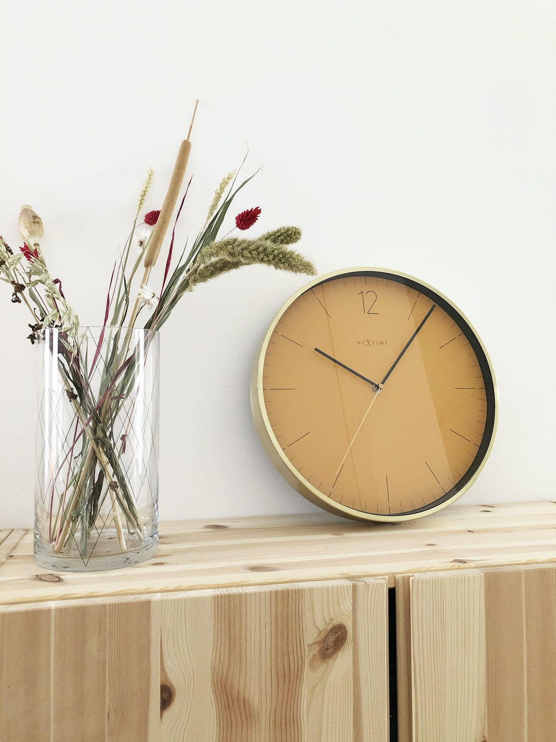Wall clock -  34 cm - Glass / Metal - Vintage  'Essential Gold' - Goat Corp