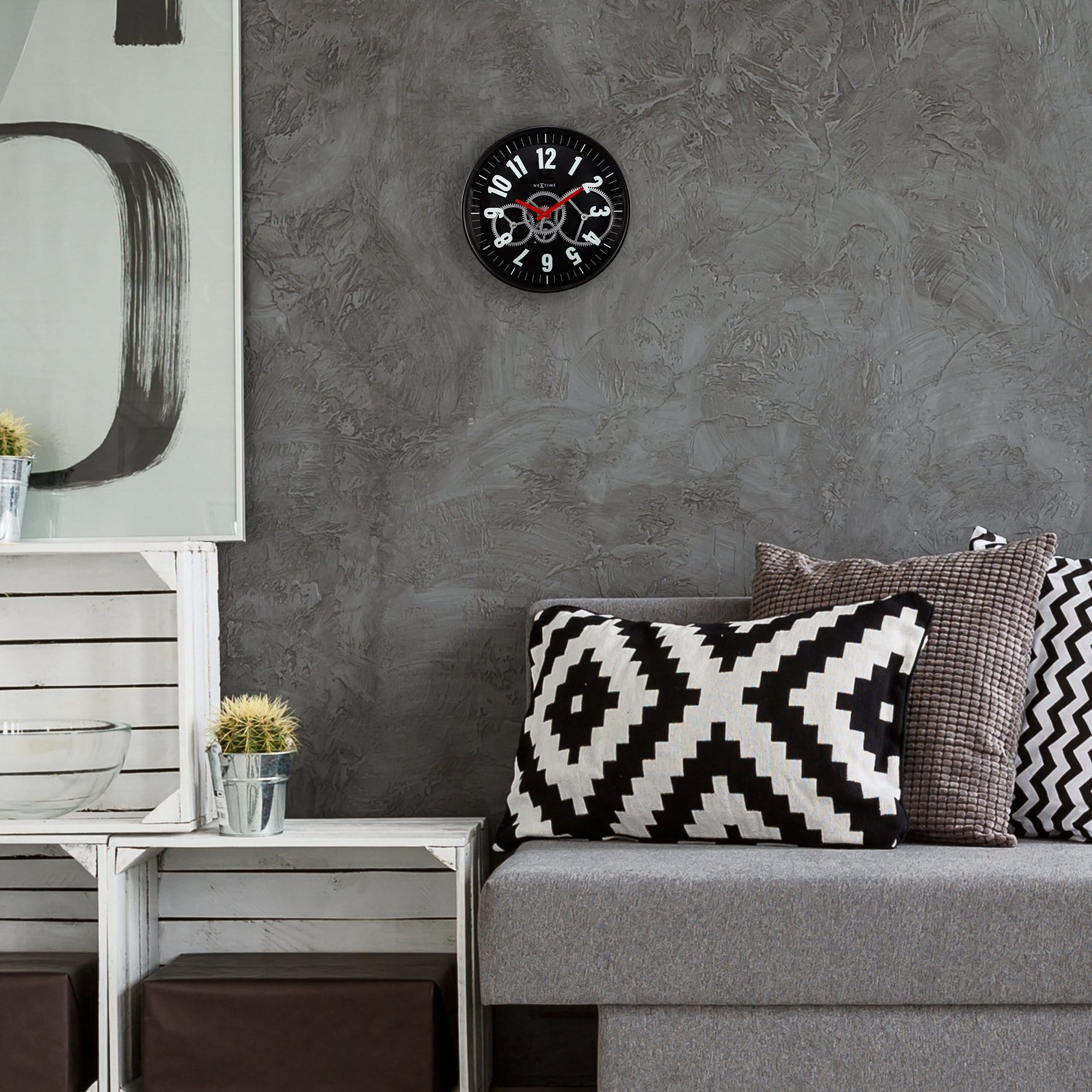 Modern Gear Clock With Moving Gears  -  36cm - Metal/Glass - Goat Corp