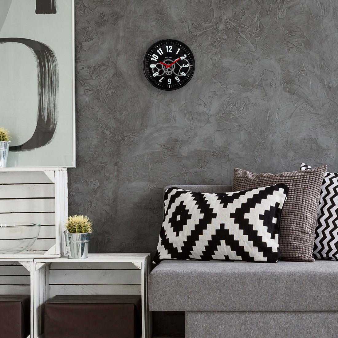 Modern Gear Clock With Moving Gears  -  36cm - Metal/Glass - Goat Corp