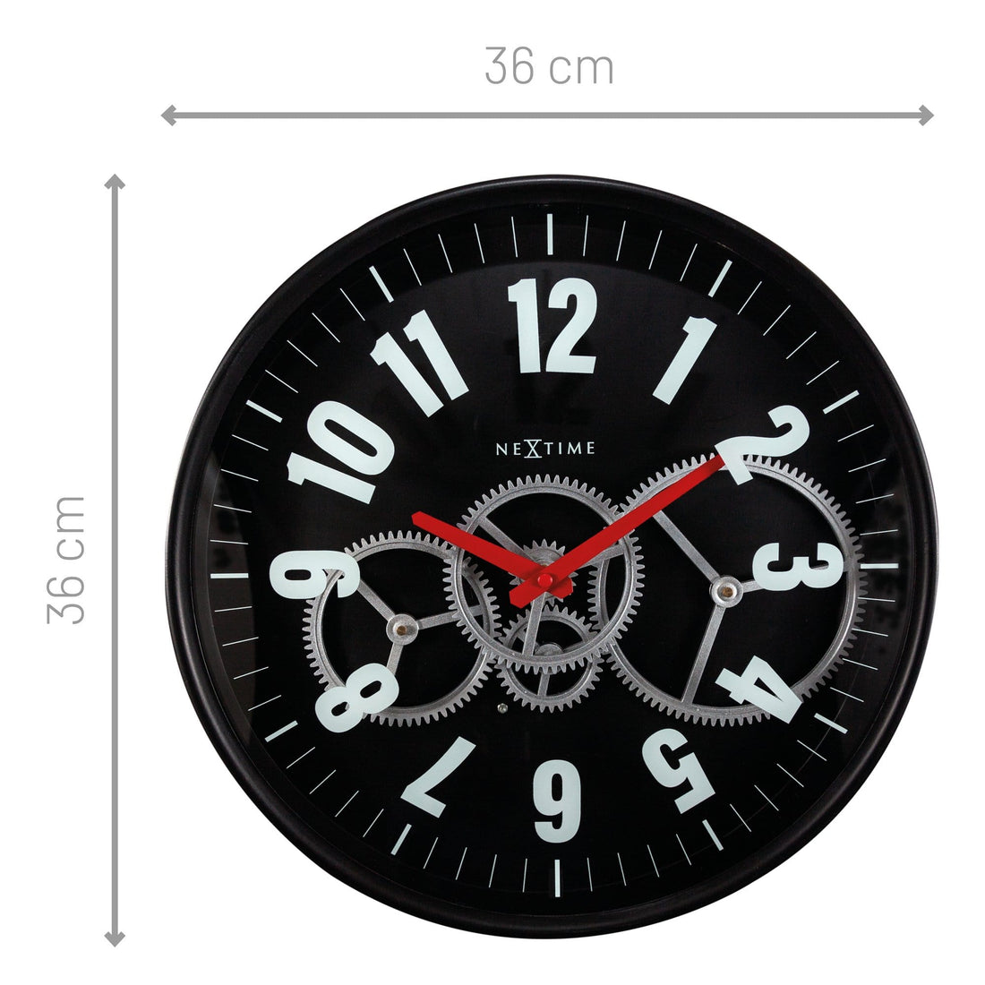 Modern Gear Clock With Moving Gears  -  36cm - Metal/Glass - Goat Corp
