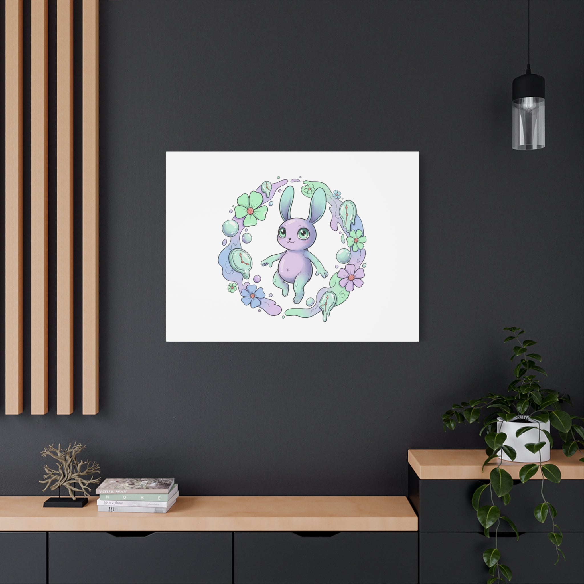 Micro-Surreal Bunny Wreath Canvas | Weirdcore Micro-Surrealism Art