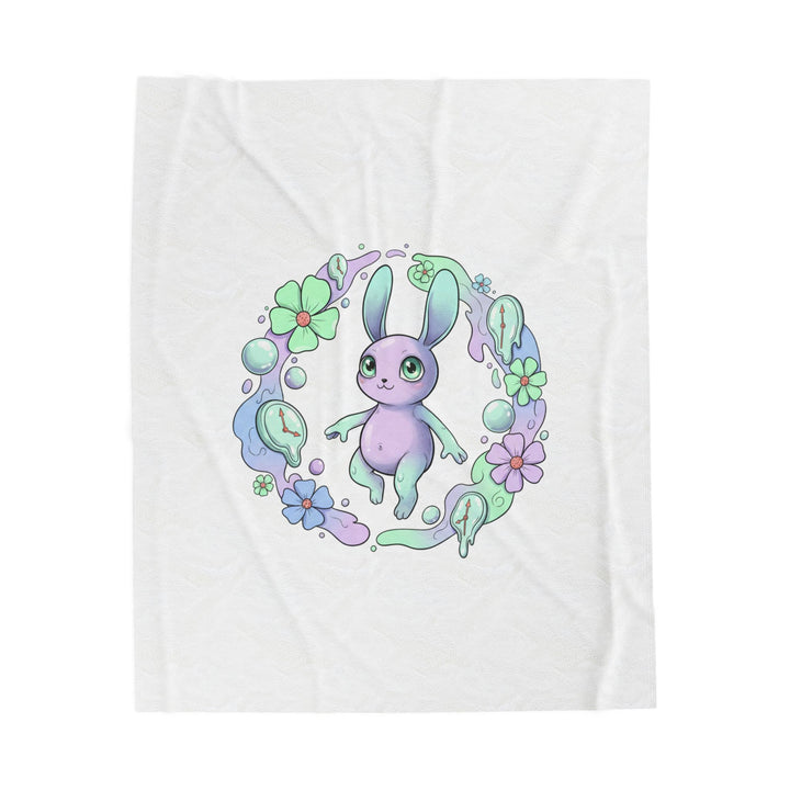 Weirdcore Micro‑Surreal Bunny Wreath Velveteen Plush Blanket | pastel surreal art