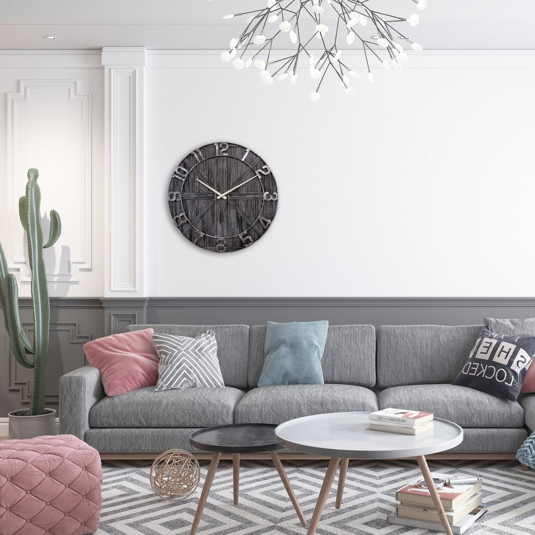 Large wall clock - 50cm - Silent - Wood - Metal - "York" - Goat Corp