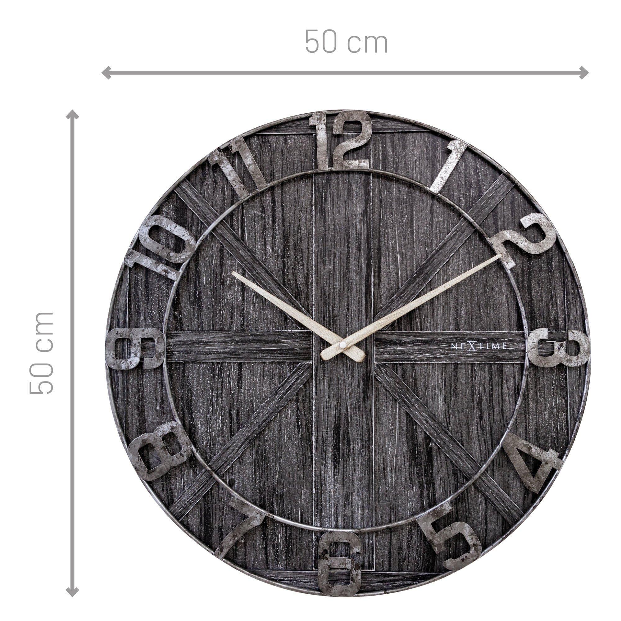 Large wall clock - 50cm - Silent - Wood - Metal - "York" - Goat Corp