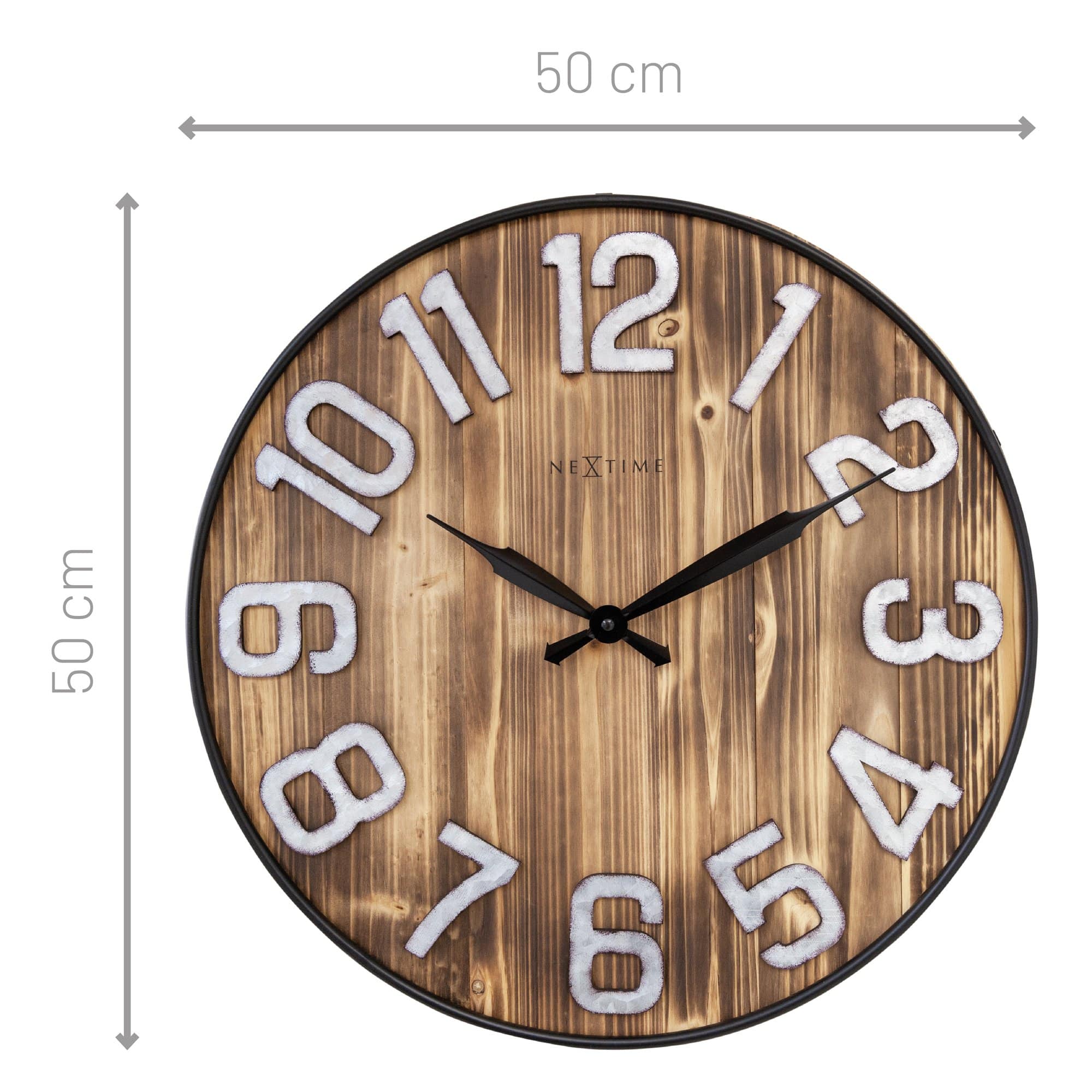 Large Wall Clock - 50cm - Silent - Wood - Metal - "Aberdeen" - Goat Corp