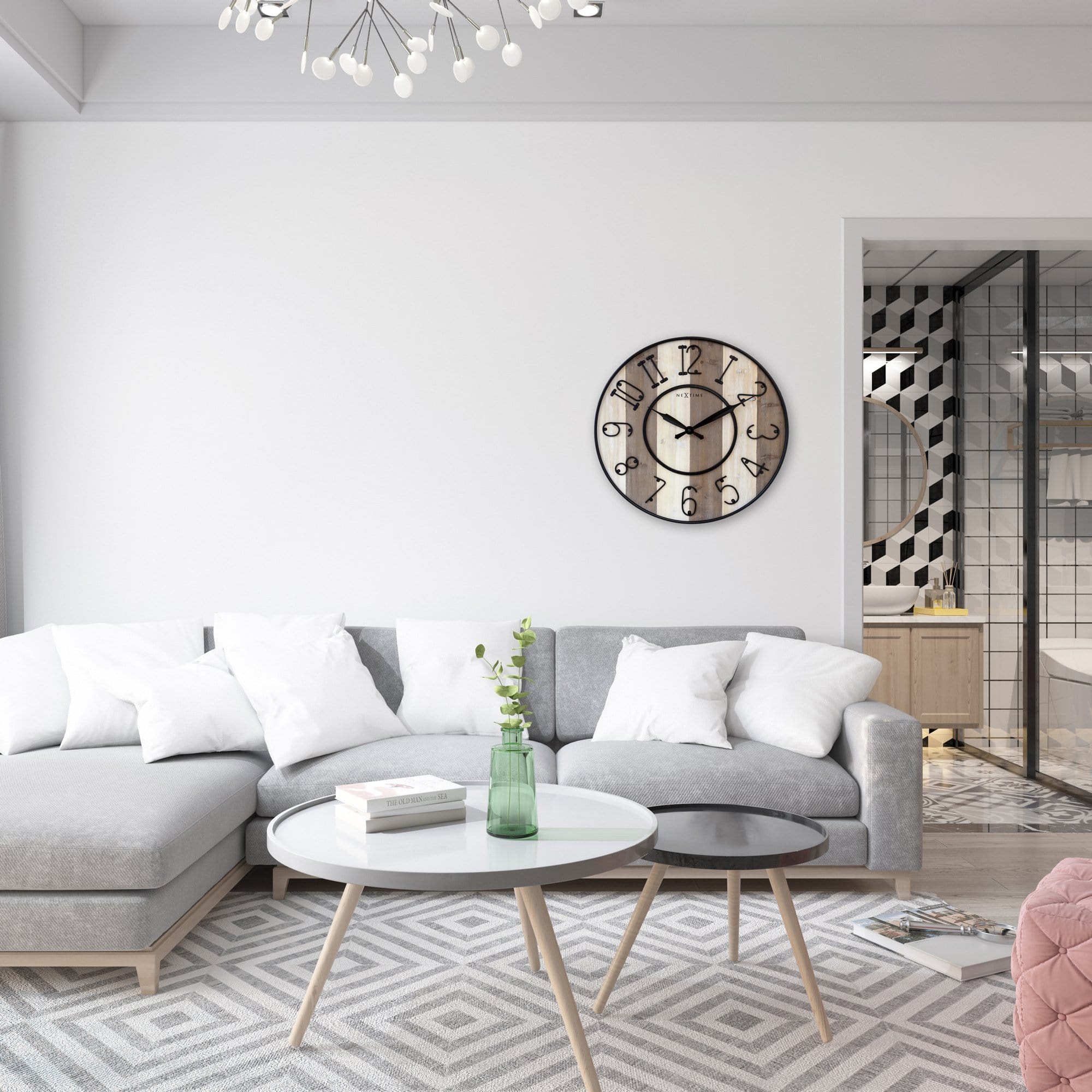 Large Wall Clock - 50cm - Silent - Wood  Metal - "Oxford" - Goat Corp