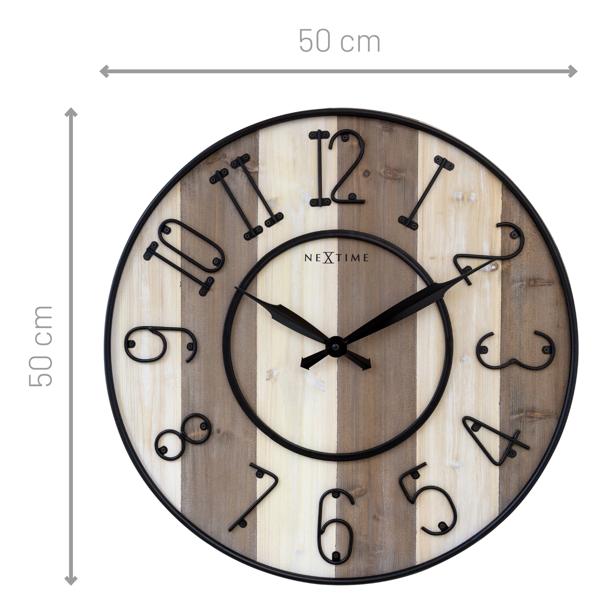 Large Wall Clock - 50cm - Silent - Wood  Metal - "Oxford" - Goat Corp