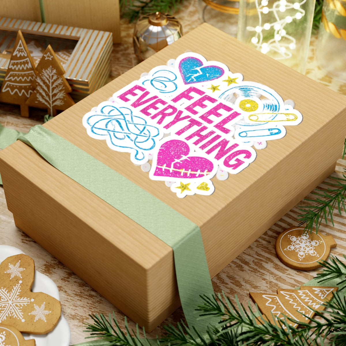 Feel Everything Kiss-Cut Sticker — Emotional Heart & Retro Icons Vinyl Decal