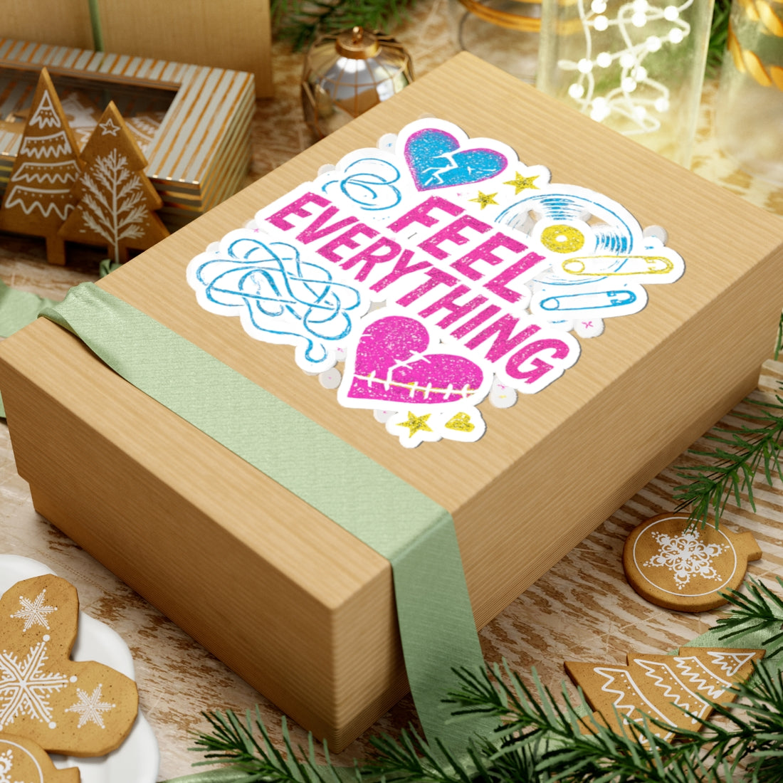 Feel Everything Kiss-Cut Sticker — Emotional Heart & Retro Icons Vinyl Decal