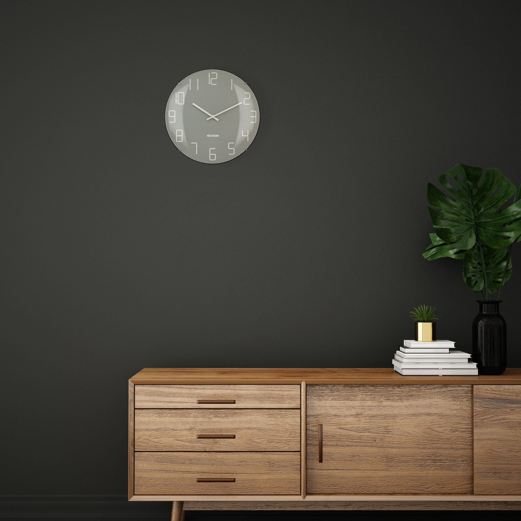 Wall Clock 35cm Domed Glass Lens - Silent - Glass -"Shade" - Goat Corp