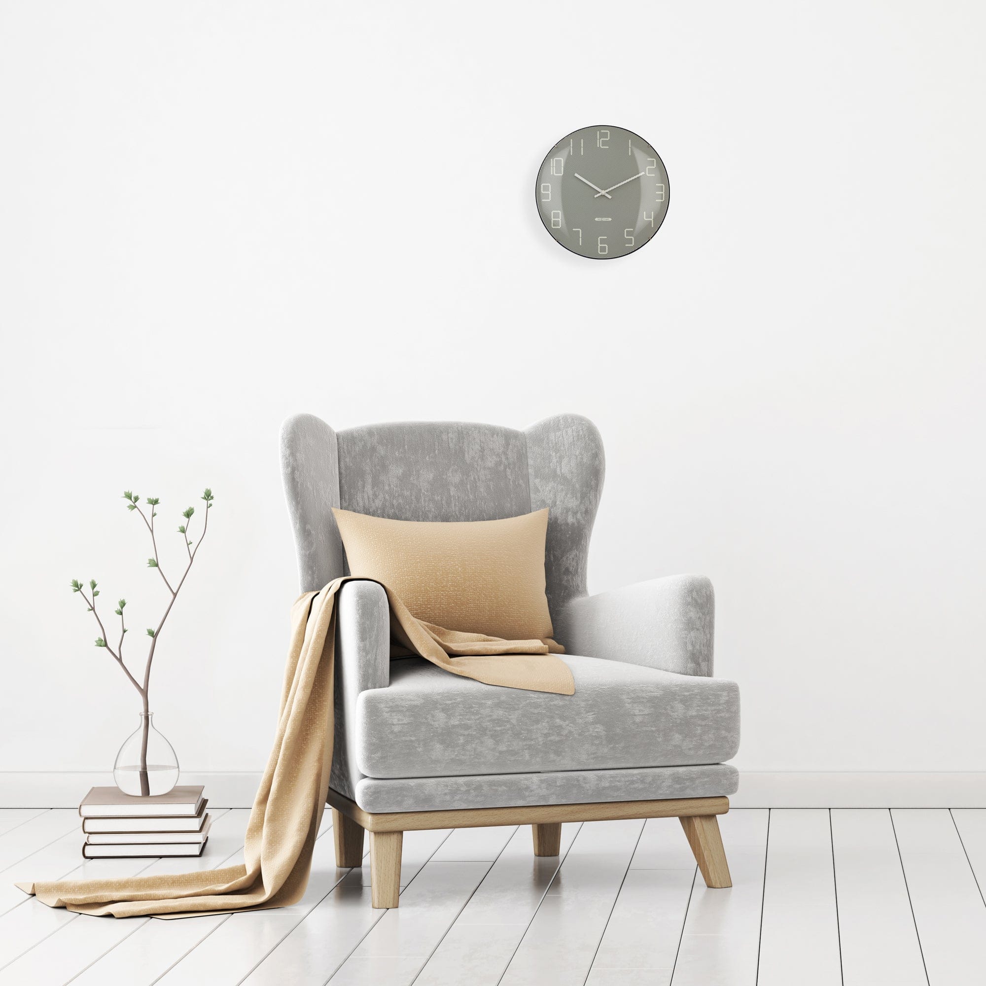 Wall Clock 35cm Domed Glass Lens - Silent - Glass -"Shade" - Goat Corp