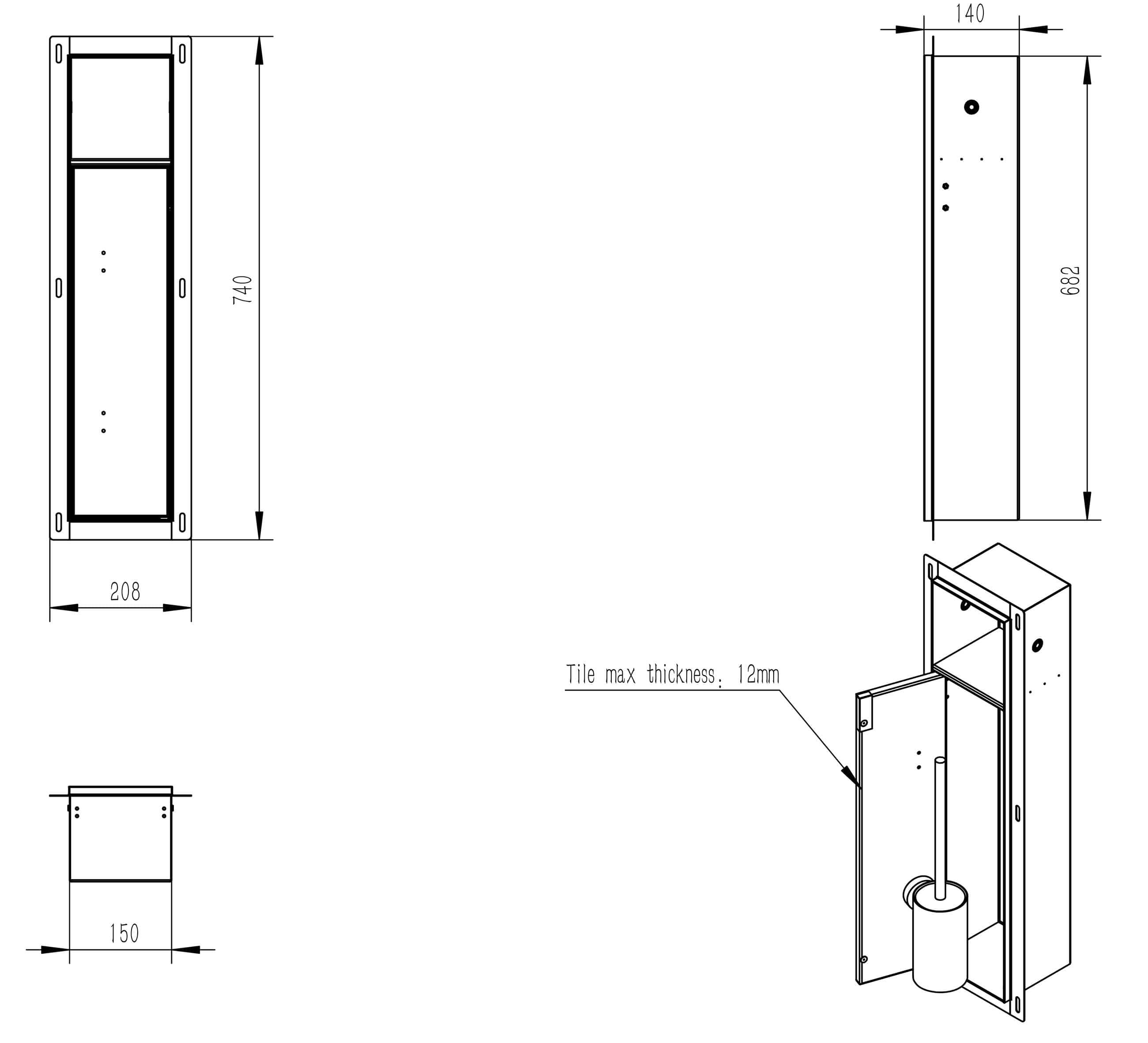 Wiesbaden Rocko Inbouw Toiletrol- en Borstelhouder Tegelbaar Mat Zwart