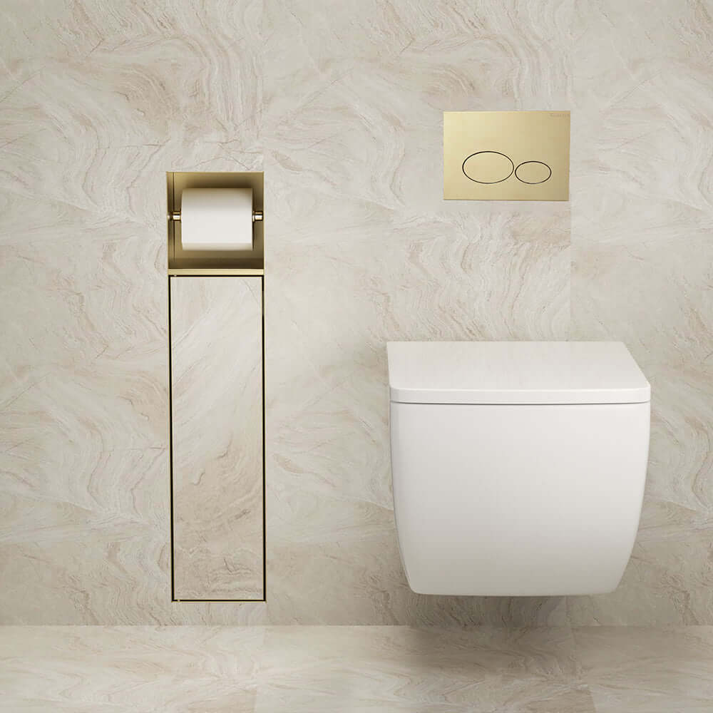 Wiesbaden Rocko Inbouw Toiletrol- en Borstelhouder Betegelbaar Geborsteld Messing