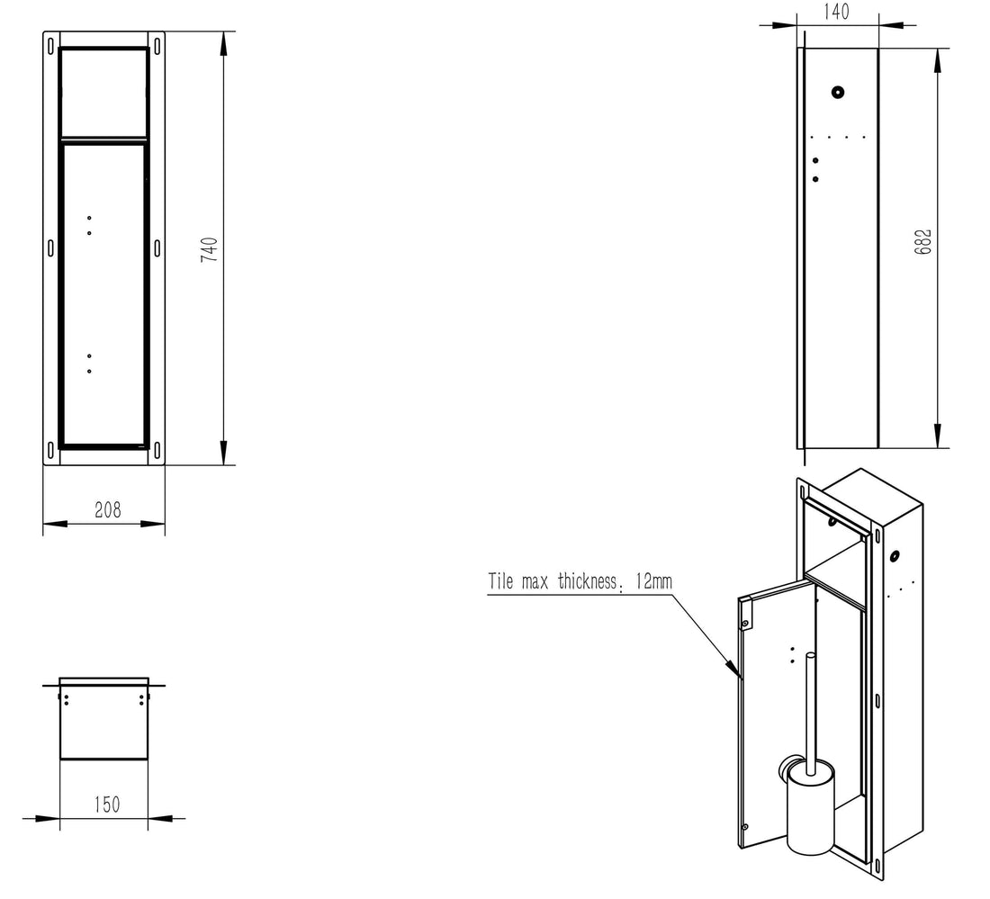 Wiesbaden Rocko Inbouw Toiletrol- en Borstelhouder Betegelbaar Geborsteld Messing