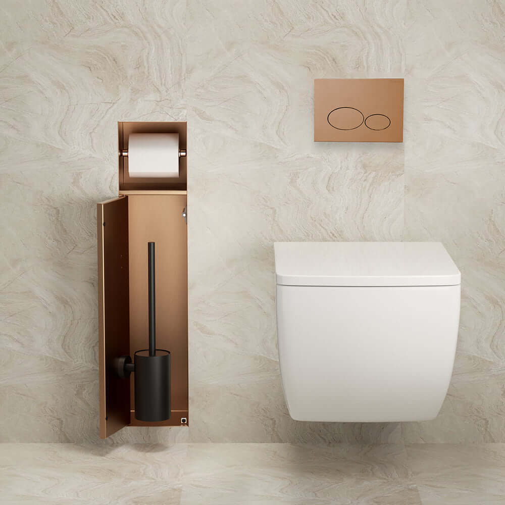 Wiesbaden Rocko Inbouw Toiletrol- en Borstelhouder Betegelbaar Geborsteld Brons Koper