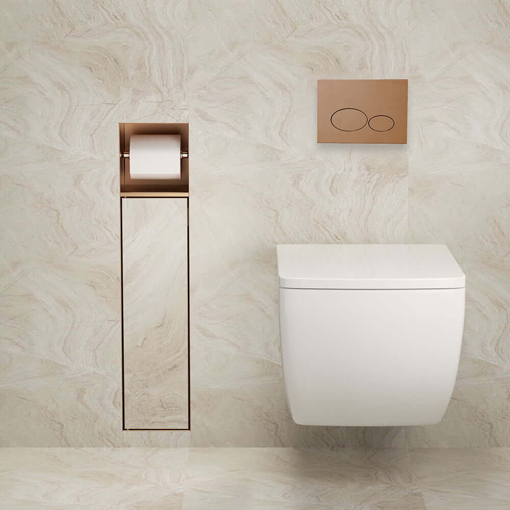 Wiesbaden Rocko Inbouw Toiletrol- en Borstelhouder Betegelbaar Geborsteld Brons Koper