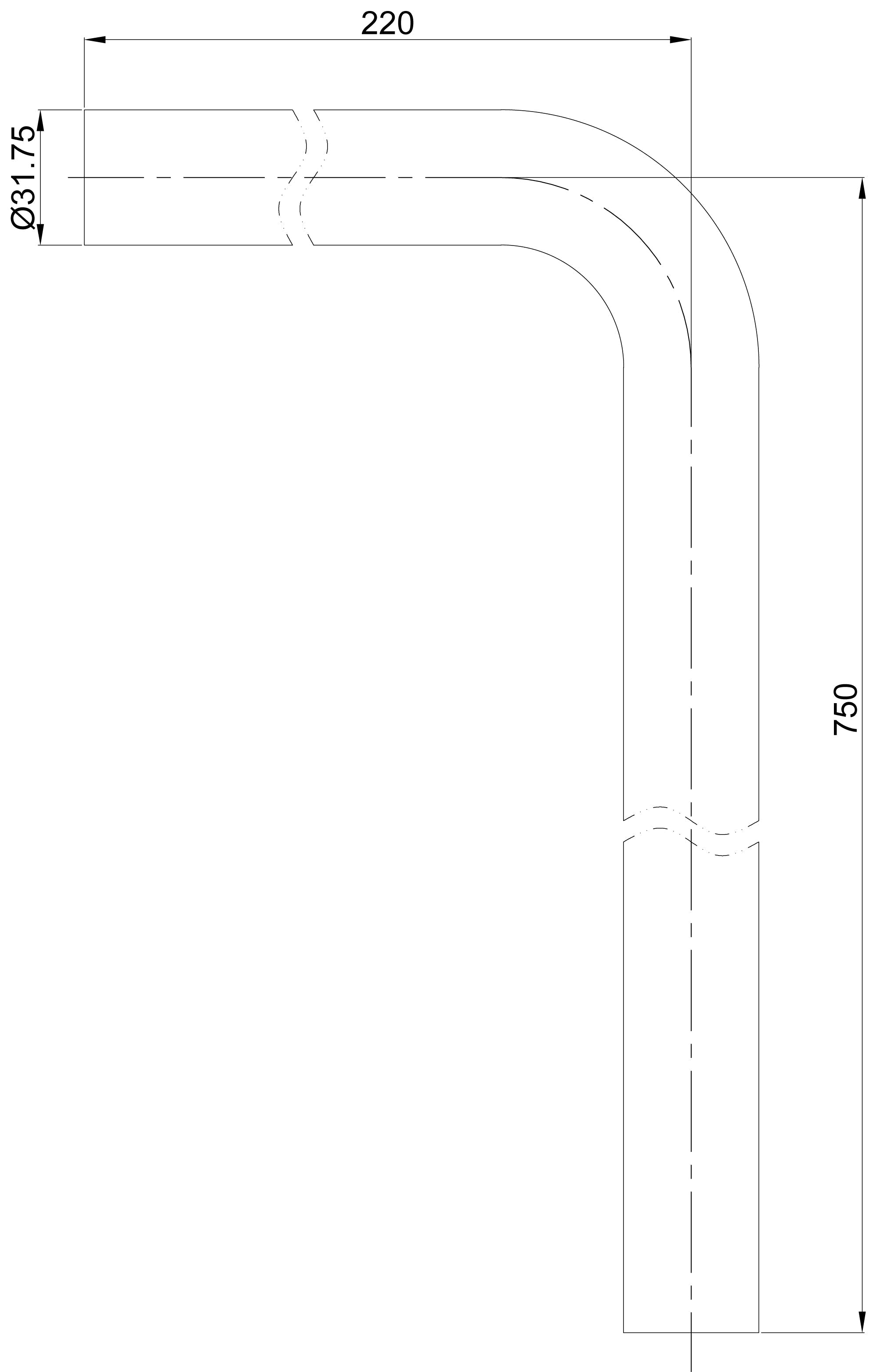 Wiesbaden Vloerbuis 75x22 cm Mat Zwart
