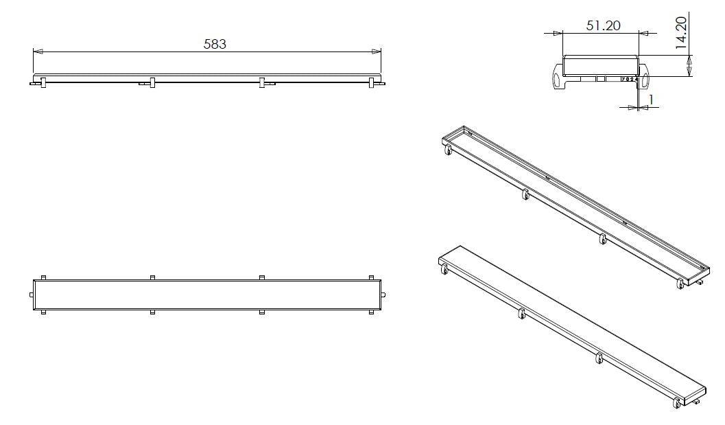 Tegelrooster voor douchegoot 60 x 7 cm RVS