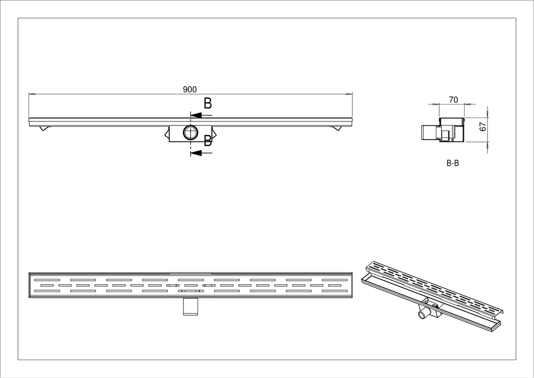 3e generatie douchegoot met rooster 90 x 7 cm RVS