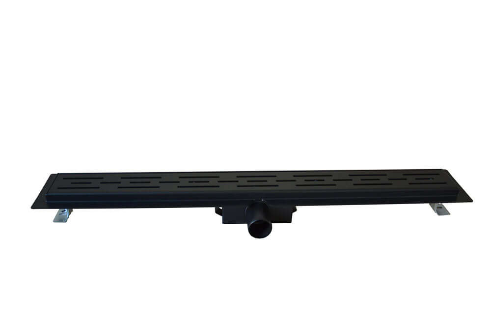 Zwarte doucheafvoer Wiesbaden met flens en verwijderbare sifon 80 x 7 cm, 6,7 cm diep in matzwart