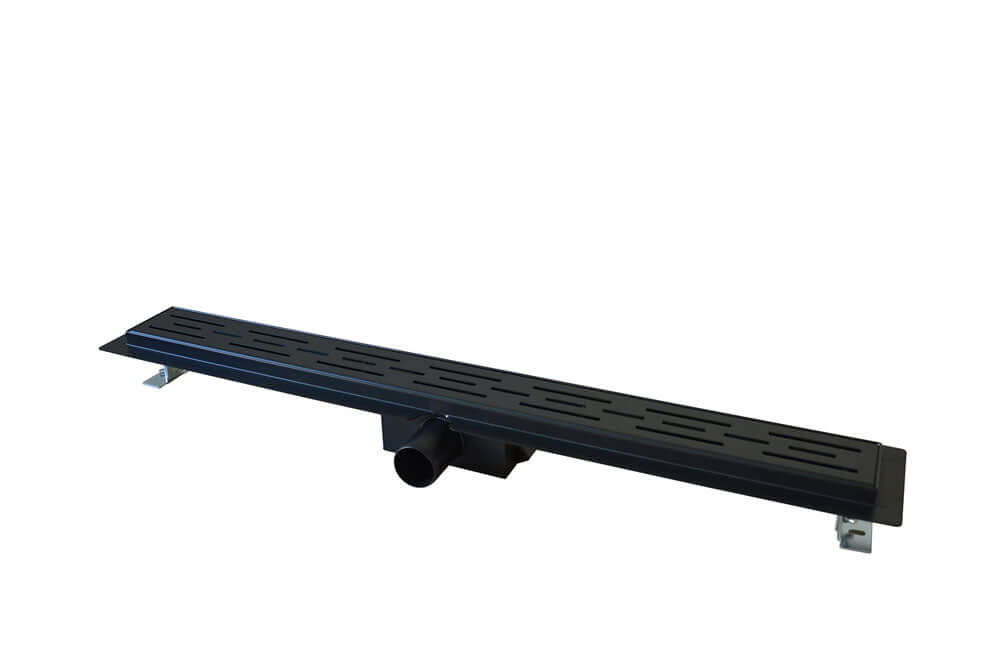 Zwarte doucheafvoer Wiesbaden met flens en verwijderbare sifon 80 x 7 cm, 6,7 cm diep in matzwart