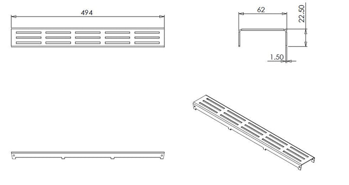 Wiesbaden rooster type 1 voor 3e generatie douchegoot 50 x 7 cm RVS