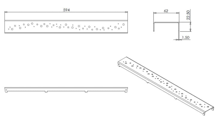 Wiesbaden rooster type 2 voor 3e generatie douchegoot 60 x 7 cm RVS