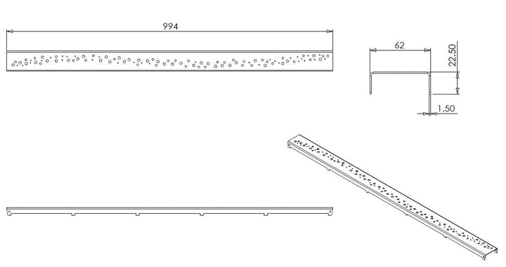 Wiesbaden rooster type 2 voor 3e generatie douchegoot 100 x 7 cm RVS