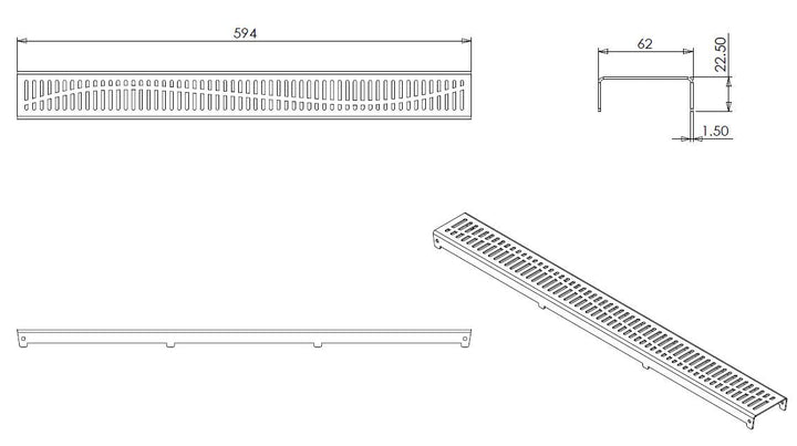 Wiesbaden rooster type 5 voor 3e generatie douchegoot 60 x 7 cm RVS