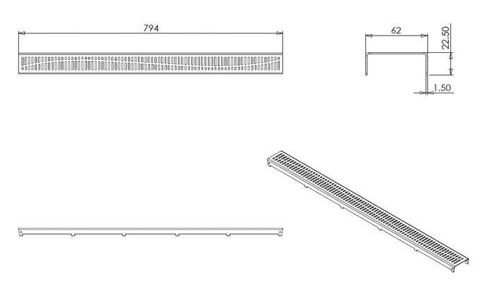 Wiesbaden rooster type 5 voor 3e generatie douchegoot 80 x 7 cm RVS