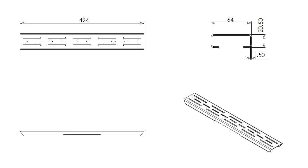Afzonderlijk standaardrooster Wiesbaden voor 3e generatie doucheafvoer 50 cm in matzwart