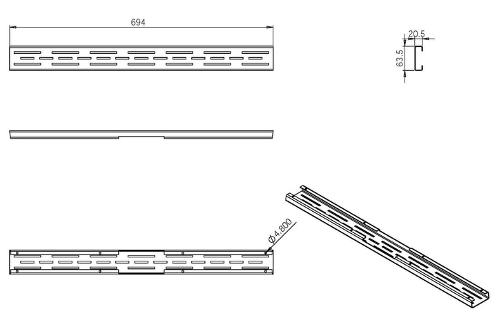 Afzonderlijk standaardrooster Wiesbaden voor 3e generatie doucheafvoer 70 cm in matzwart