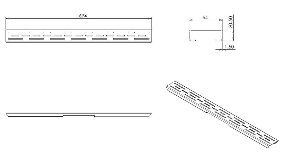 Afzonderlijk standaardrooster Wiesbaden voor 3e generatie doucheafvoer 70 cm in matzwart